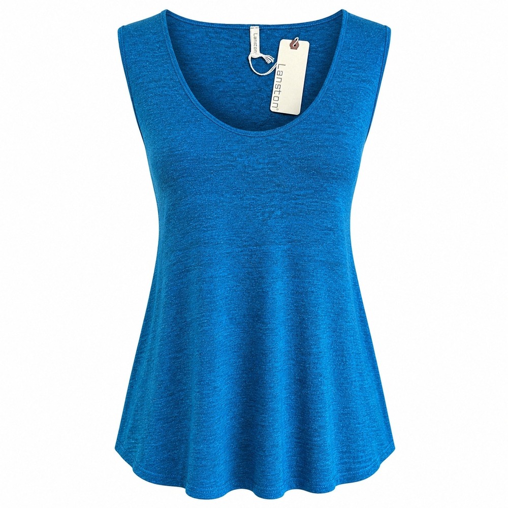 Lanston Revolve Scoop Neck Tank Top Womens L Heathered Blue Black Teal NWT Soft